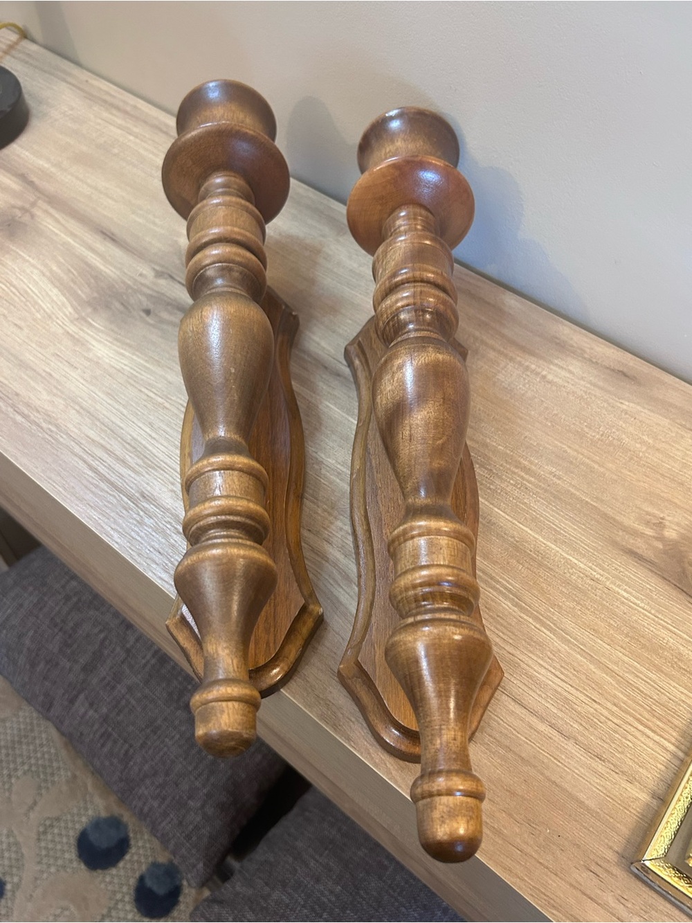 Vintage Wood Wall Sconces in Warm Brown